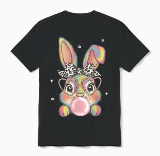 Easter T-Shirt Women's Children's Rabbit Bunny T-Shirt, Black, S Unisex T-Shirt in Black