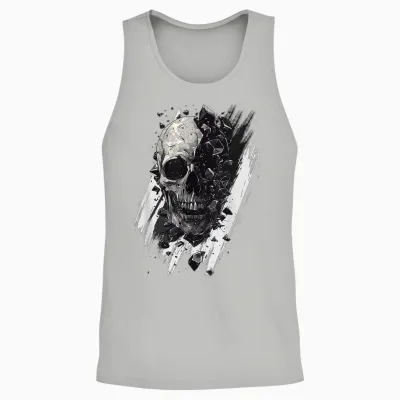 Modern Burst Skull, Hard Rock, Black and White Skull T-Shirt, Black, S Unisex Tank Top - Ash