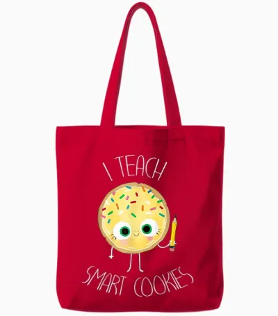 Funny I Teach Smart Cookies Teacher Back to School Birthday Tote Bags - Red