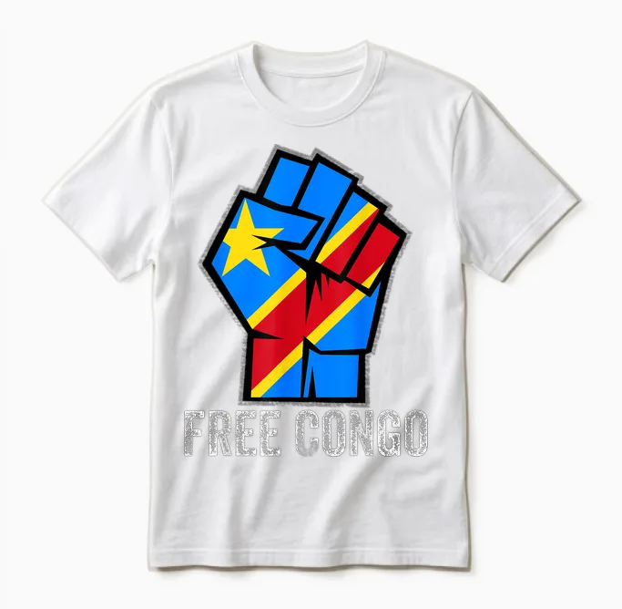 Dr Congo Flag Patriotic Men Fist, Free Congolese Flag of Congo T-Shirt, Black, S Unisex T-Shirt in White
