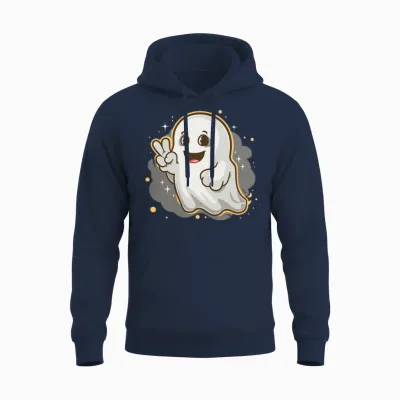Peace Ghost Retro Design Unisex Hoodie - Navy
