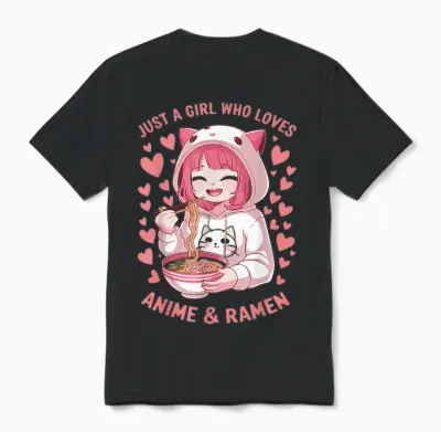 Just a Girl Who Loves Anime Ramen Japonais Aliments Japonais Unisex T-Shirt - Black