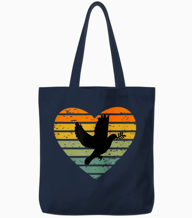 T-Shirt with "i Love Peace Symbol Freedom World Peace Dove of Peace Tote Bags in Navy