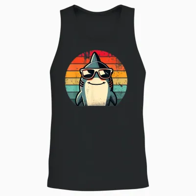 Cooler Retro Hai in Sonnenbrille 70er 80er 90er Lustiger Hai Unisex Tank Top - Black