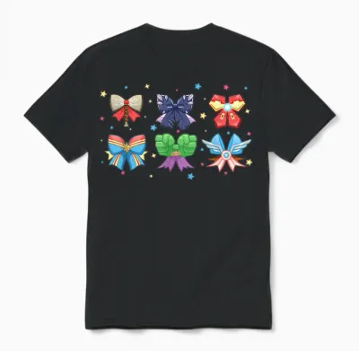 Marvel Avengers Team Coquette Style Cute Fashion Bows Unisex T-Shirt - Black