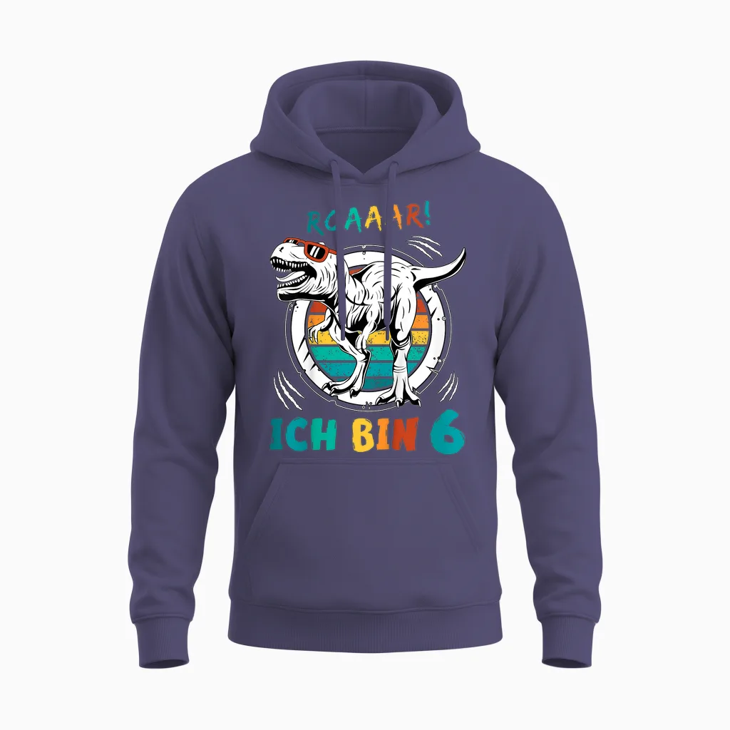 6 Geburtstag Junge Mädchen Dinosaurier 6 Jahre Alt Dino Unisex Hoodie in Heather Sport Dark Navy