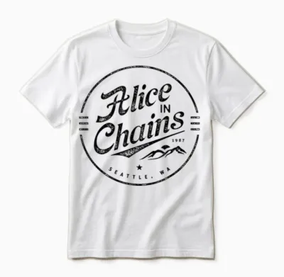 Alice in Chains Logo T-Shirt, Gray, S Unisex T-Shirt - White