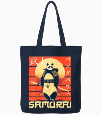 Retro Samurai Panda Tote Bags - Navy