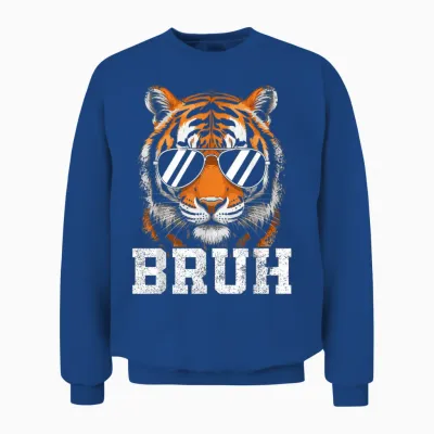 Bruh Tiger Graphic Tee Men Toddler Boys Animal Kids Tiger Unisex Sweatshirt - Royal