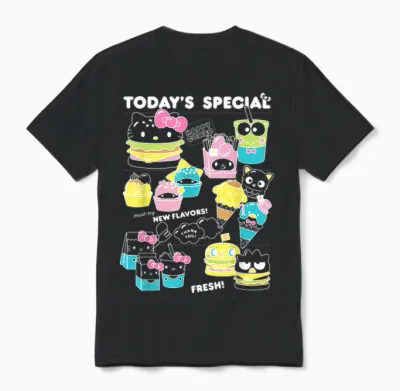 Hello Sanrio Kawaii Burger Shop Foodie Menu Unisex T-Shirt - Black