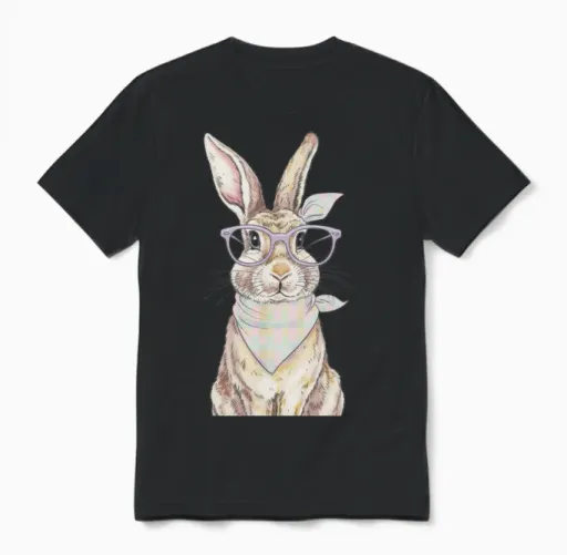 Easter T-Shirt Women's Children's Rabbit Bunny Unisex T-Shirt in Black