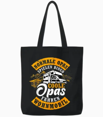 Men's Camper Camping Womo Transit Van Cool Grandpa Driving Caravan T-Shirt, Black, S Tote Bags - Black