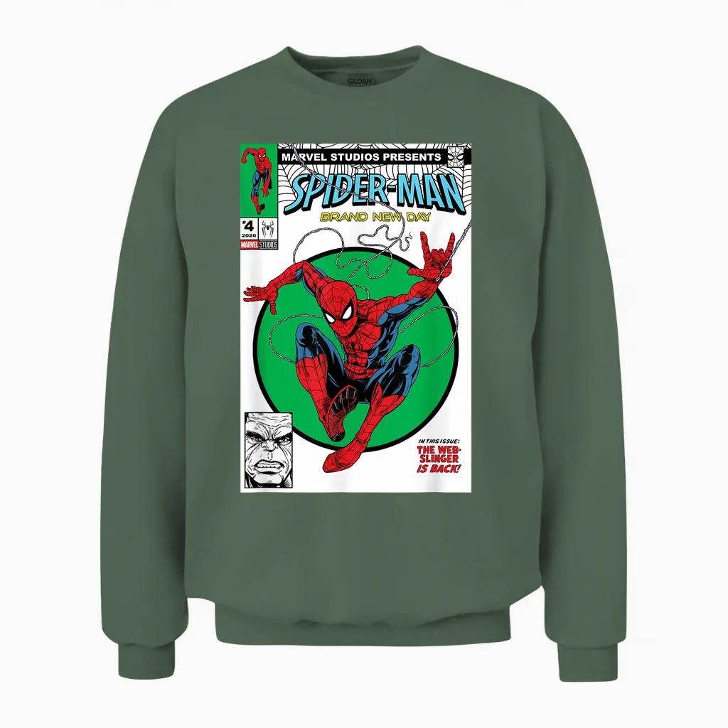 Marvel Studios Spider-Man: Bnd Movie 2026 Comic Cover Homage Unisex Sweatshirt in Military Green