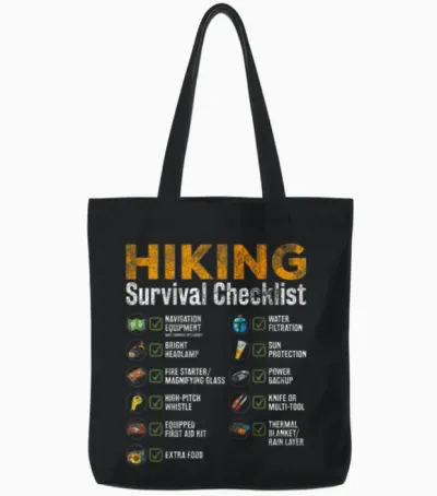 Hiking - Hiking Survival Checklist Tote Bags - Black