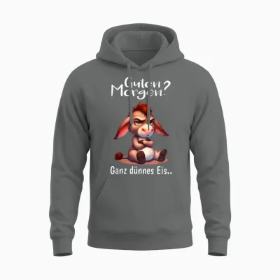 T-Shirt with German Text Morgenmuffel Müde Langschläfer Guten Morgen Donkey, Black, S Unisex Hoodie - Graphite Heather