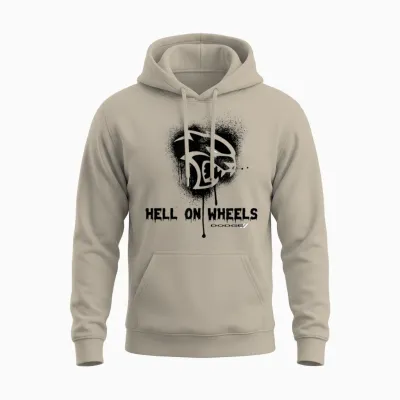 Dodge Hellcat T-Shirt with German Text "die Hölle Auf Räder, Gray Unisex Hoodie - Sand