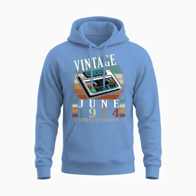 June 1974 Vintage Birthday Present Unisex Hoodie - Carolina Blue