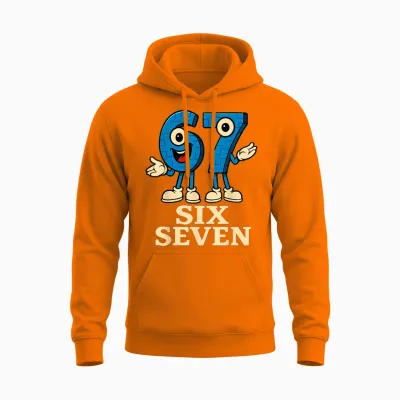 67 Six Seven 6-7 Funny Italian Brain Red Gaming Meme Unisex Hoodie - Safety Orange