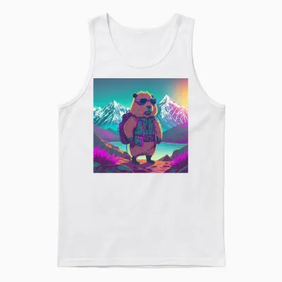 Capybara Hiking Thru the Mountains Unisex Tank Top - White