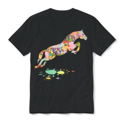 Colorful Horse Jumping Horse Unisex T-Shirt - Black