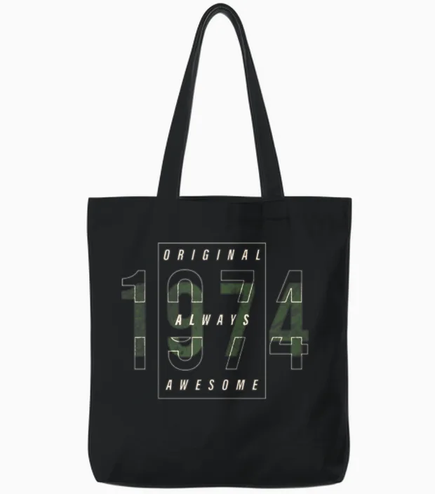 Original 1974 Year of Birth Urban Gift Vintage Tote Bags in Black