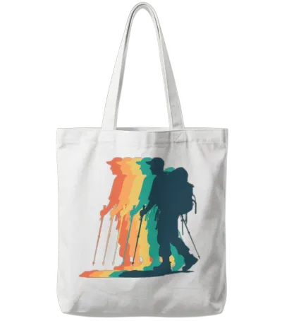 Hiking Male Hiker Colorful Tote Bags - White