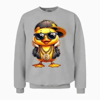 Entchen Designer Designs Cute Duckling Rapper T-Shirt, Unisex Children, Men, Women, Black, S Unisex Sweatshirt - Ash