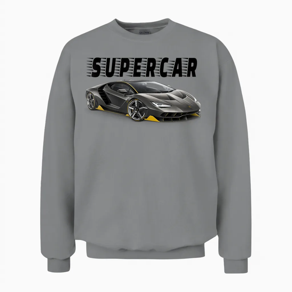 Super Italian Car T-Shirt, Blue Unisex Sweatshirt in Sport Grey