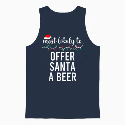 Most Likely to Christmas Shirt Matching Family Pajamas Funny Unisex Tank Top - Navy
