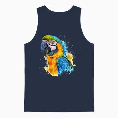 Lustige Papageien Geschenke Papagei Deillum Colorful Parrot Watercolor T-Shirt Für Erwachsene, Papageienliebhaber, Unisex, Kurzarm, S, Multicolored, Frühling, Sommer Unisex Tank Top - Navy