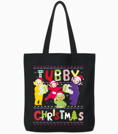 Teletubbies Tubby Christmas Ugly Christmas Design Tote Bags - Black