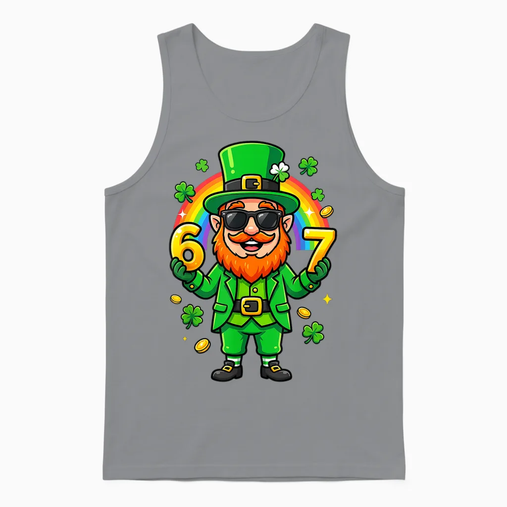 67 Six Seven 6 7 Funny Leprechaun St Patricks Day Boys Unisex Tank Top in Sport Grey
