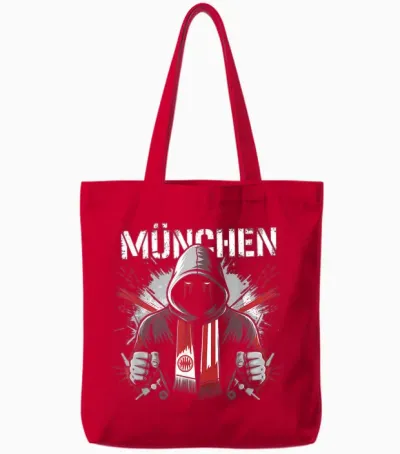 Munich Gift Men's Women's Munich Bayern Hooligan T-Shirt, Black Tote Bags - Red
