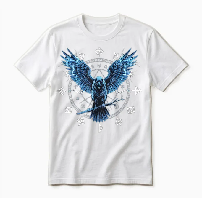 Walhalla Viking Odins Ravens Nordic Mythology Odin T-Shirt, Black Unisex T-Shirt in White