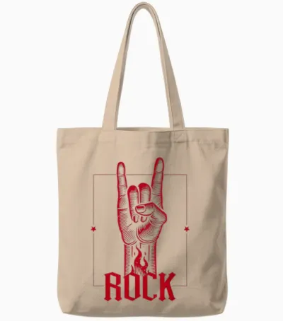 Rock Horns, Rock and Metal Fans, Men, Women and Kids Rock Star Tote Bags - Natural