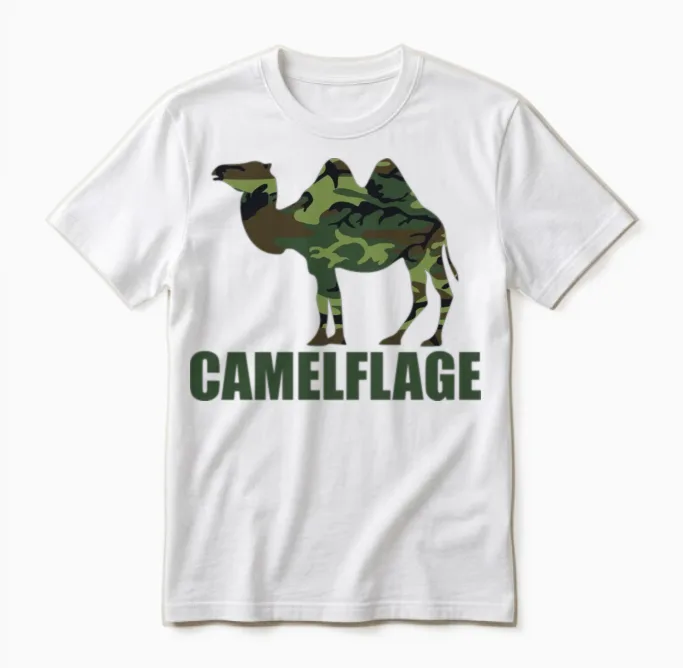 Camouflage Camel Funny Army Military Unisex T-Shirt in White