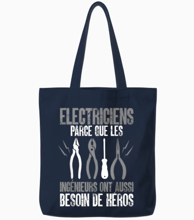 Electrician Funny Engineers Also Need Hero T-Shirt, Black, S Tote Bags in Navy