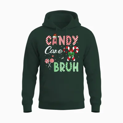 Candy Cane Bruh Funny Christmas Holiday Boys Unisex Hoodie - Forest