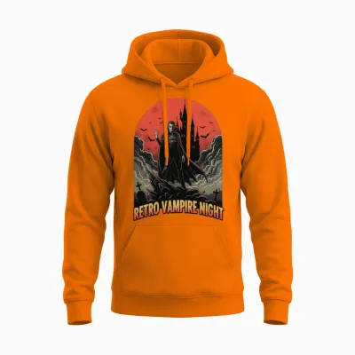 Retro Vampire Night Unisex Hoodie - Safety Orange