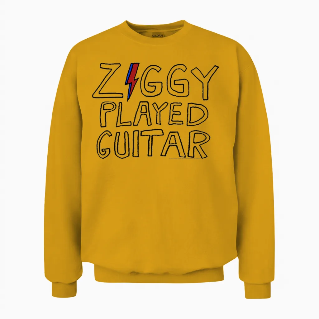David Bowie β Ziggy Gespielte Gitarre Sketch Lyric Unisex Sweatshirt in Gold