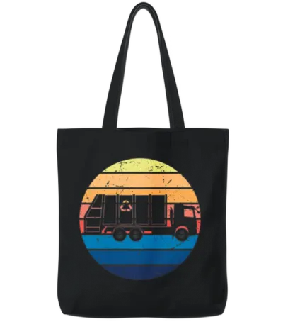 Garbage Truck Vintage Recycling Garbage Vehicles Tote Bags - Black