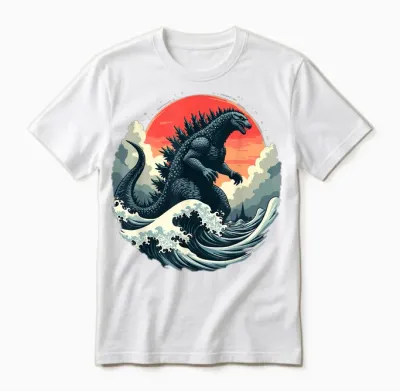 Vintage Japanese Kaiju Monster the Great Wave off Kanagawa Unisex T-Shirt - White