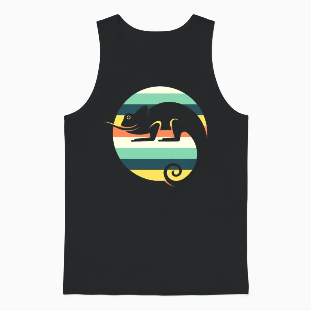 Vintage Retro Sunset Chameleon Unisex Tank Top - Black