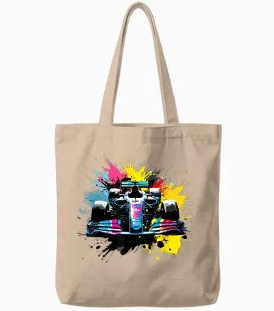 Colorful Racing Car Splash Art Racing Driver Tote Bags - Natural