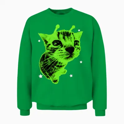 Y2k Alien Cat Meme Retro Silly Cat Vintage Space Kitty Funny Unisex Sweatshirt - Irish Green
