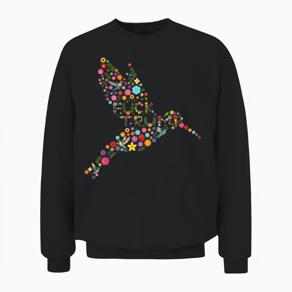 Subtle Anti Trump Floral Hummingbird Hidden Message Unisex Sweatshirt in Black
