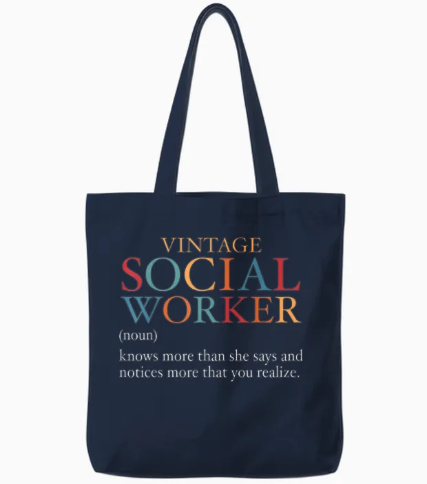Vintage Social Worker Definition Funny Social Work Tote Bags in Navy