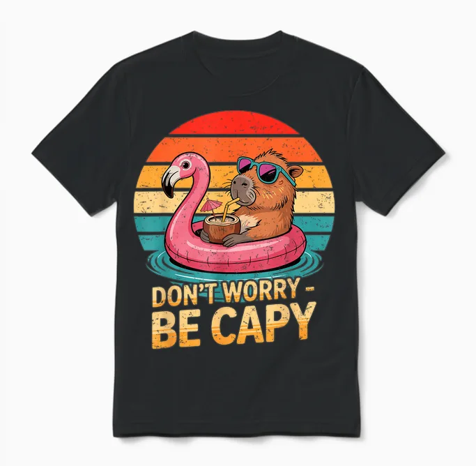 Dont Worry Be Capy Sleep Shirt Costume Pyjamas Capybara Unisex T-Shirt in Black