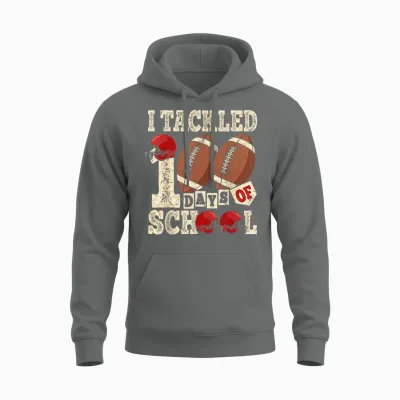 100 Days of School Boys Kids 100th Day of School Football Unisex Hoodie - Graphite Heather