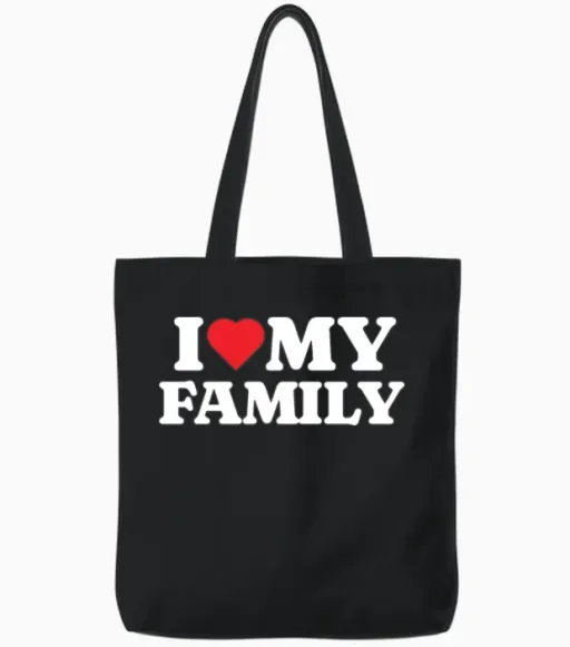 I Love My Family Tote Bags in Black